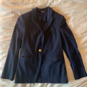 Express Navy Blue Novelty Button Peak Lapel Knit Blazer